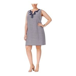 Charter Club Nautical Sailor Chic Embroider Neck Sleeveless Casual Dress Size 1X